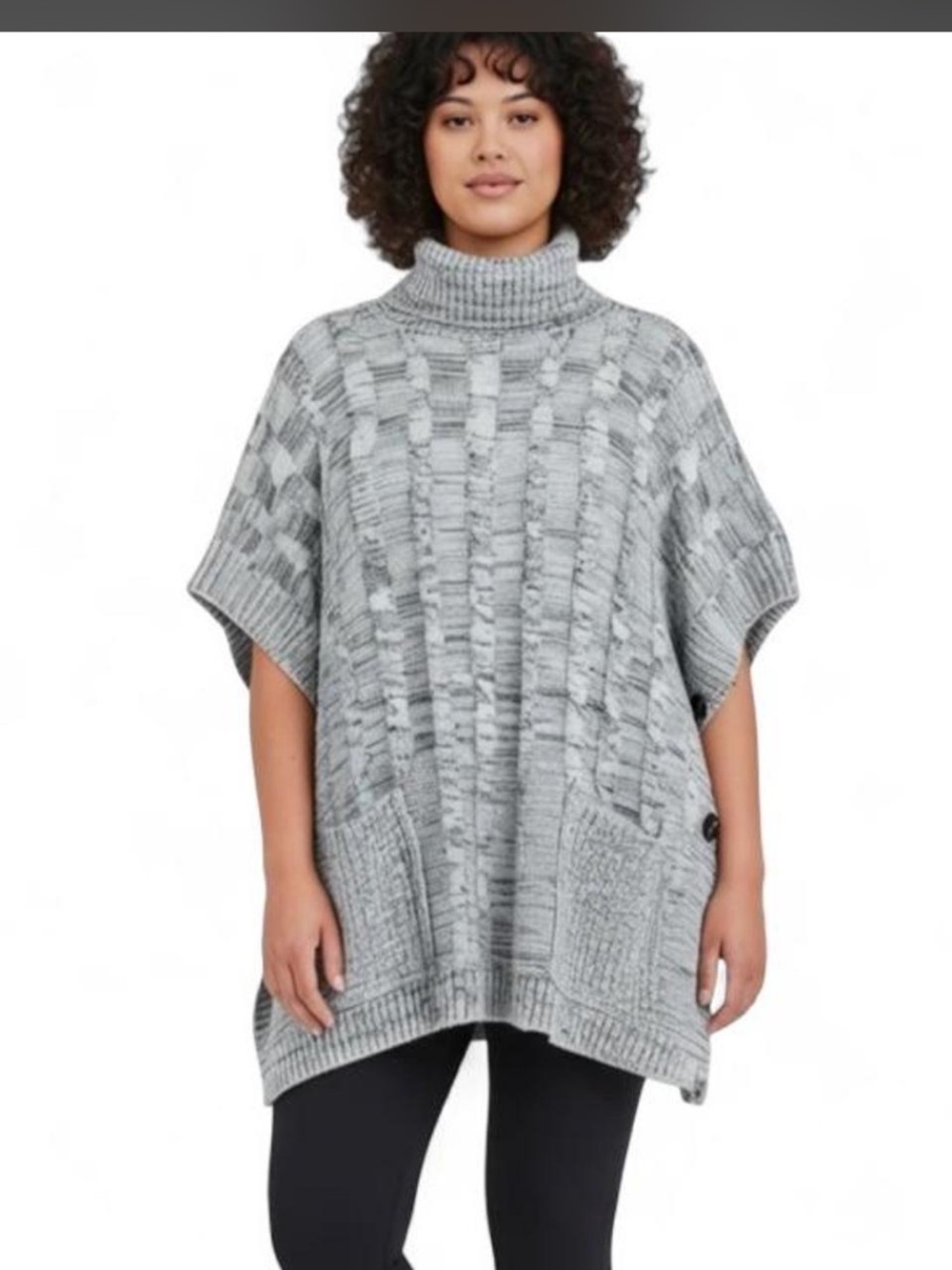 Heated Comfort Gray Turtleneck Poncho Sweater